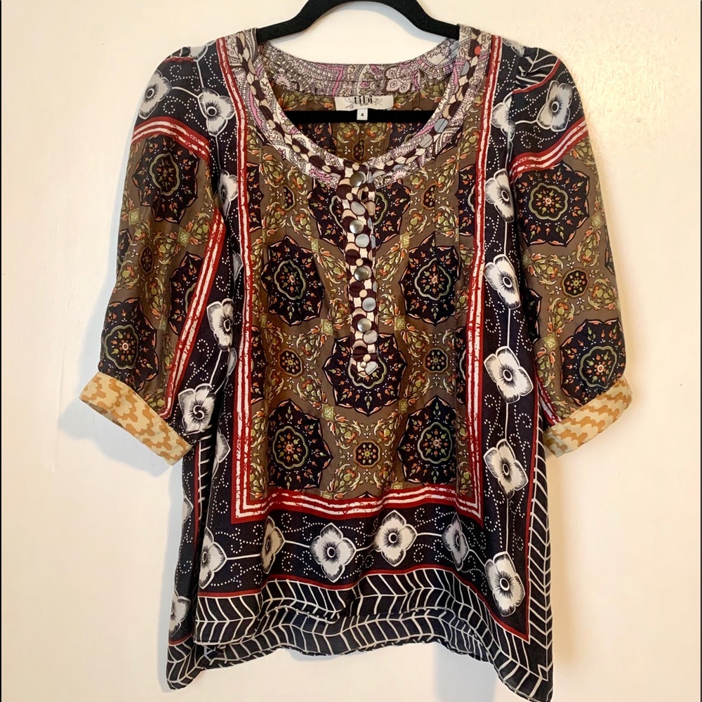 Tibi NY Silk Patterned Blouse